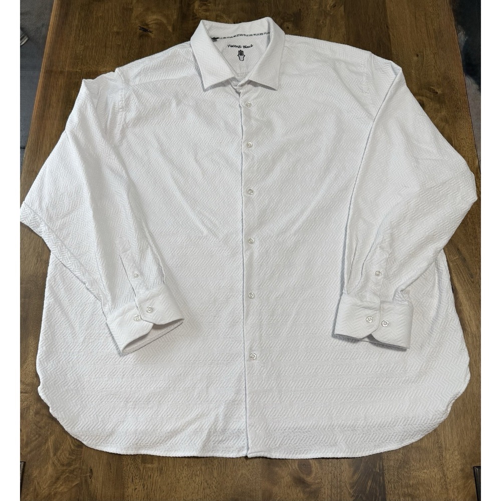 EUC Mens Visconti Black Textured White Long Sleeve‎ Button Up Size 2XLB